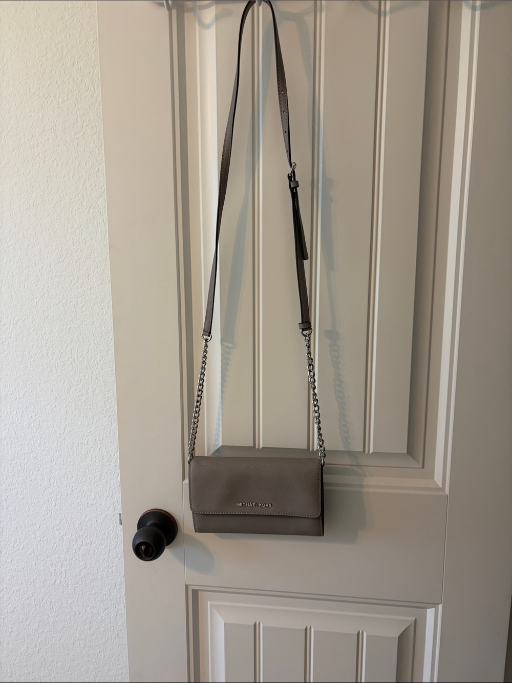 Michael Kors Gray Leather Chain-Strap Crossbody